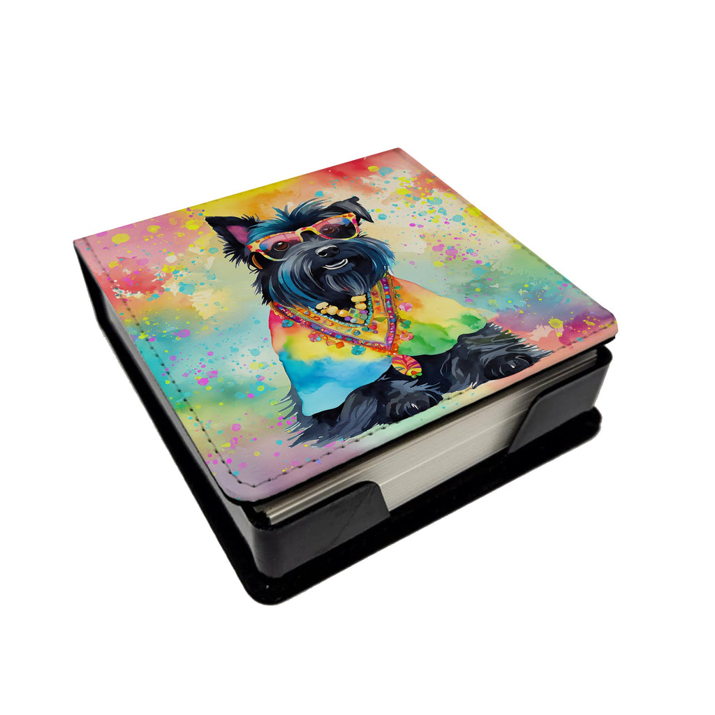 Scottish Terrier Hippie Dawg PU Leather Note Paper Holder with Artist-Designed Cover, Desk Accessory, Office Gift