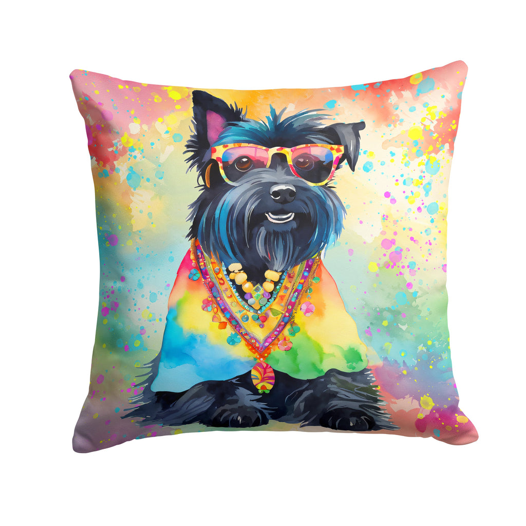 Scottish Terrier Hippie Dawg Decorative Throw Pillow 14x14 Indoor Outdoor Accent Cushion, Fabric Cover with Insert for Sofa, Bed, Porch & Living Room