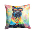 Scottish Terrier Hippie Dawg Decorative Throw Pillow 14x14 Indoor Outdoor Accent Cushion, Fabric Cover with Insert for Sofa, Bed, Porch & Living Room