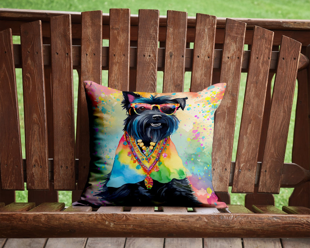 Scottish Terrier Hippie Dawg Decorative Throw Pillow 14x14 Indoor Outdoor Accent Cushion, Fabric Cover with Insert for Sofa, Bed, Porch & Living Room