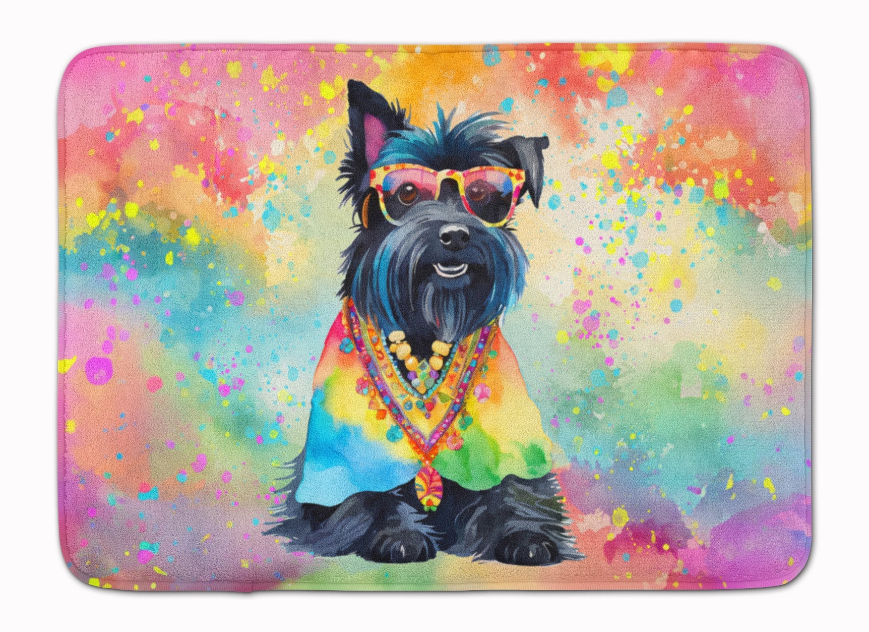 Scottish Terrier Hippie Dawg Memory Foam Kitchen Mat Machine Washable Anti-Fatigue Cushion Comfort Bath or Kitchen Rug