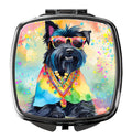Scottish Terrier Hippie Dawg Compact Mirror Decorative Travel Makeup Mirror for Women Girls Gifts Pocket Makeup Mirror Folding Handheld