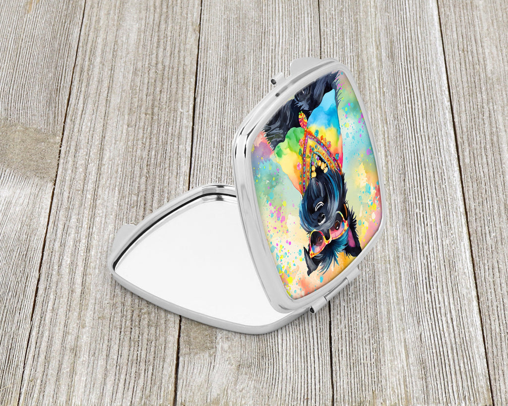 Scottish Terrier Hippie Dawg Compact Mirror Decorative Travel Makeup Mirror for Women Girls Gifts Pocket Makeup Mirror Folding Handheld
