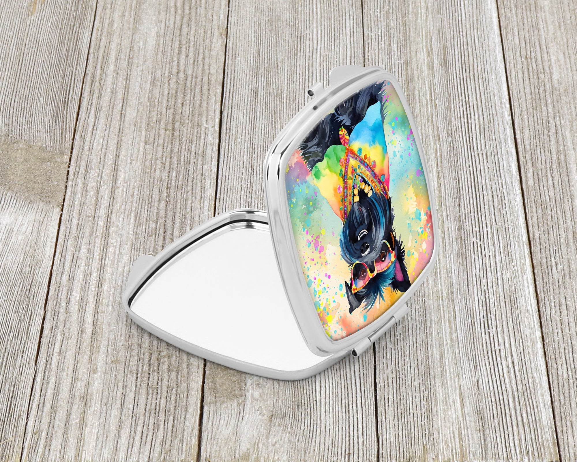 Scottish Terrier Hippie Dawg Compact Mirror Decorative Travel Makeup Mirror for Women Girls Gifts Pocket Makeup Mirror Folding Handheld