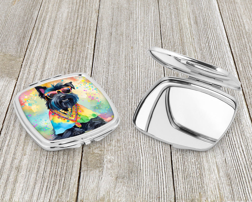 Scottish Terrier Hippie Dawg Compact Mirror Decorative Travel Makeup Mirror for Women Girls Gifts Pocket Makeup Mirror Folding Handheld