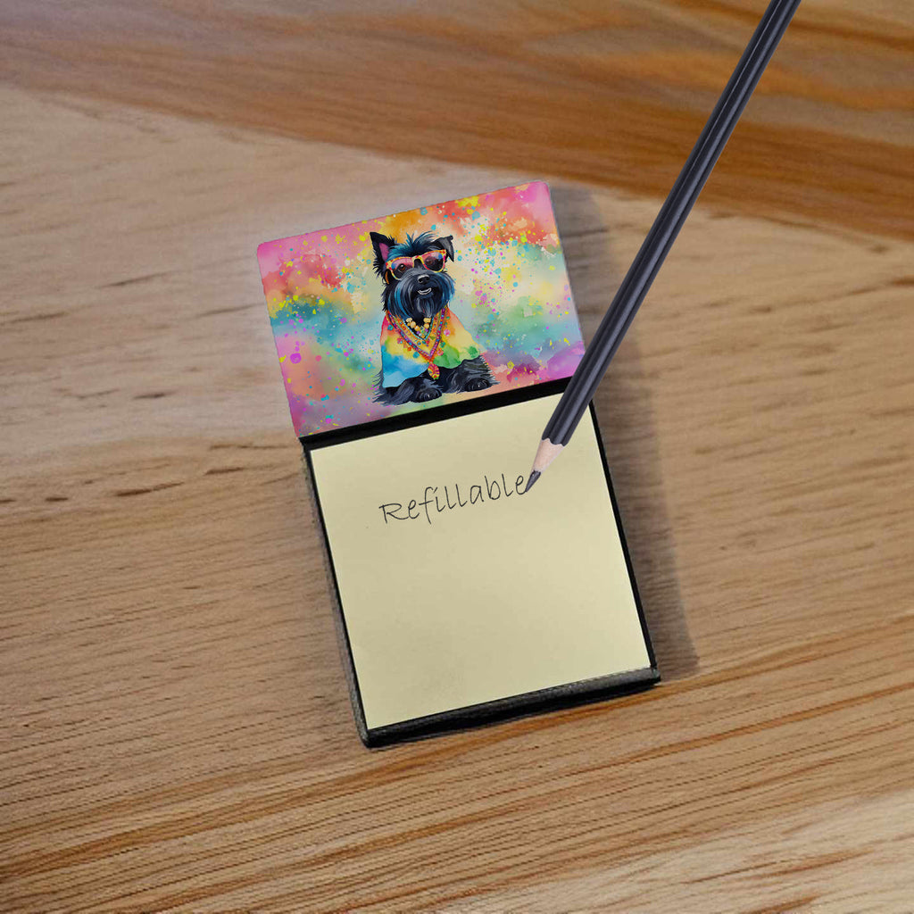 Scottish Terrier Hippie Dawg Watercolor Sticky Note Holder Refillable Dispenser Desk Accessory 3x3 Pad Gift