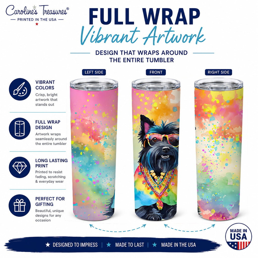 Scottish Terrier Hippie Dawg Stainless Steel Skinny Tumbler 20 oz Vacuum Double Walled Reusable Insulated Travel Cup