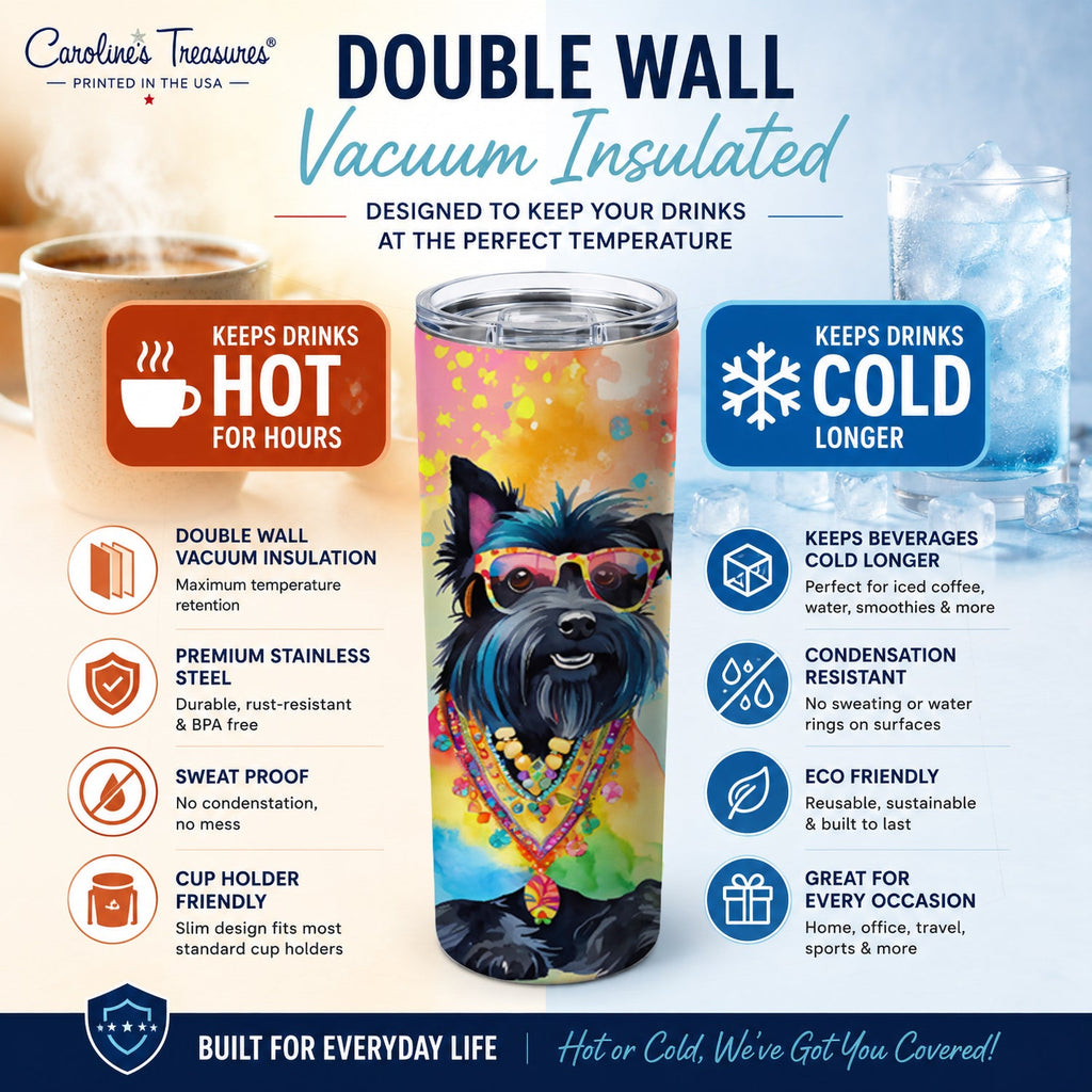 Scottish Terrier Hippie Dawg Stainless Steel Skinny Tumbler 20 oz Vacuum Double Walled Reusable Insulated Travel Cup