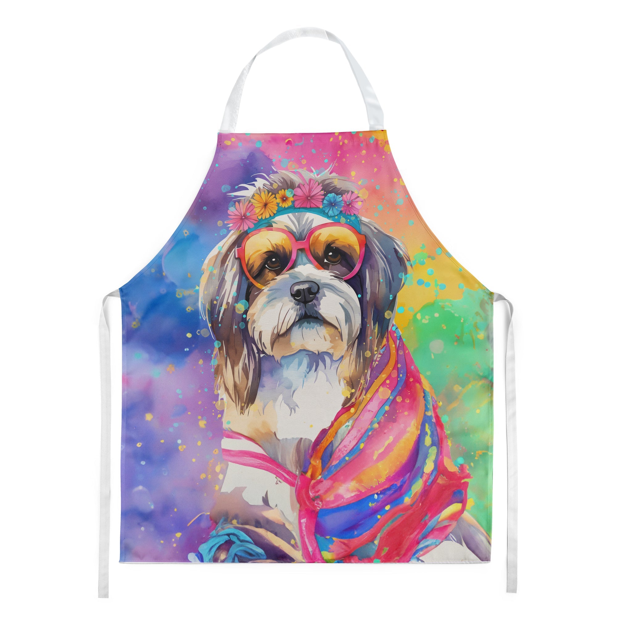 Shih Tzu Hippie Dawg Apron Cooking Kitchen Server Baking Crafts Gardening for Adult Women Men, Unisex, Large, Multicolor