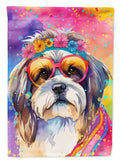 Shih Tzu Hippie Dawg House Flag 28x40 Porch Sleeve Pole Decorative Outside Yard Banner Artwork Wall Hanging, Polyester