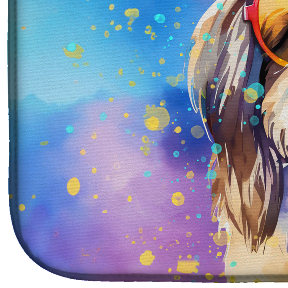 Shih Tzu Hippie Dawg Dish Drying Mat Absorbent Dish Drying Mat Pad for Kitchen Counter Dish Drainer Mat for Countertop, 14 x 21", Multicolor