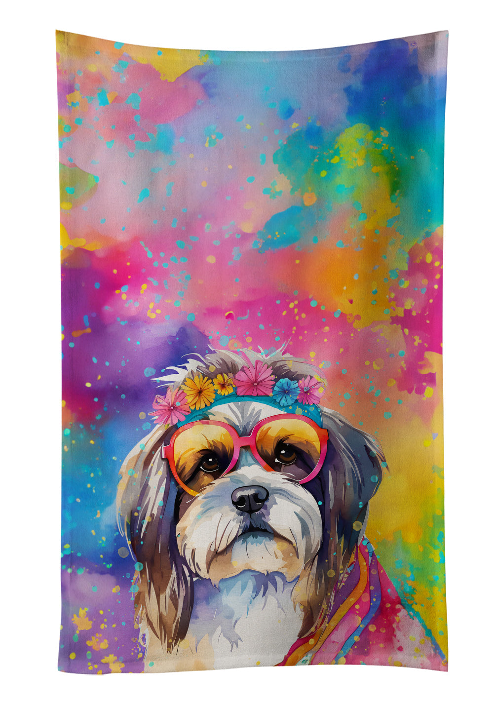 Shih Tzu Hippie Dawg Kitchen Towel Velour Plush Front and Cotton Loop Back Machine Washable