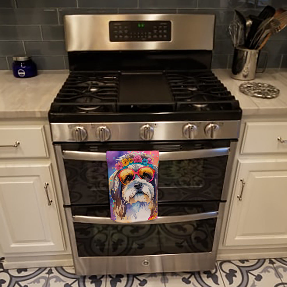 Shih Tzu Hippie Dawg Kitchen Towel Velour Plush Front and Cotton Loop Back Machine Washable