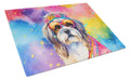 Shih Tzu Hippie Dawg Cutting Board Tempered Glass Kitchen Cutting Surface, Heat Resistant Chopping, Non-Slip Feet, Food Prep & Serving