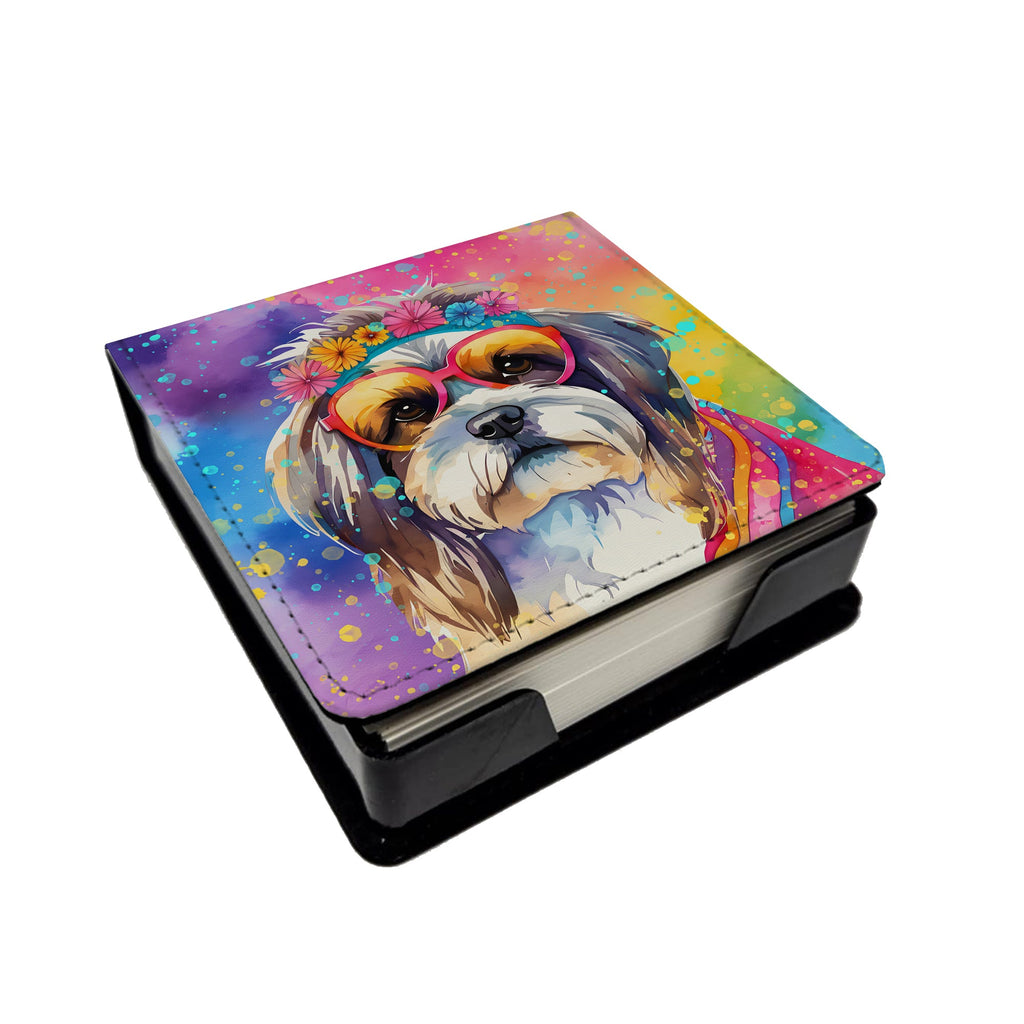 Shih Tzu Hippie Dawg PU Leather Note Paper Holder with Artist-Designed Cover, Desk Accessory, Office Gift