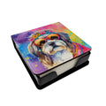 Shih Tzu Hippie Dawg PU Leather Note Paper Holder with Artist-Designed Cover, Desk Accessory, Office Gift
