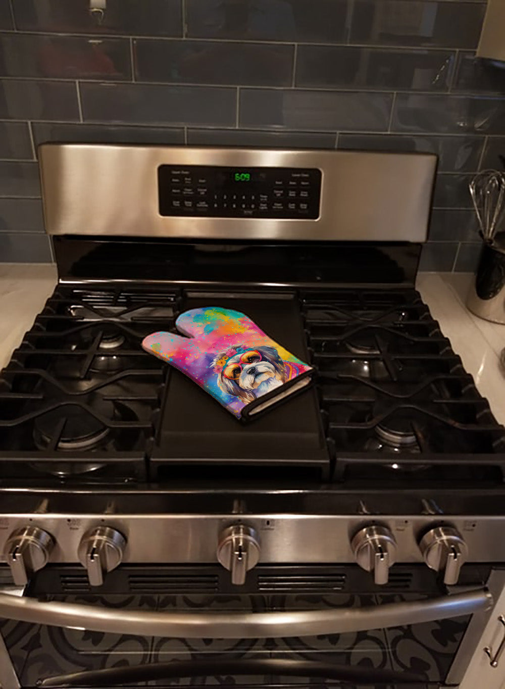 Shih Tzu Hippie Dawg Oven Mitt Heat Resistant Thick Oven Mitt for Hot Pans and Oven, Kitchen Mitt Protect Hands, Cooking Baking Glove