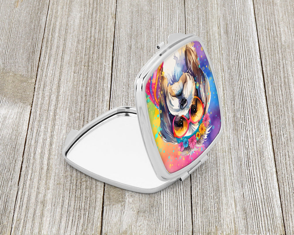 Shih Tzu Hippie Dawg Compact Mirror Decorative Travel Makeup Mirror for Women Girls Gifts Pocket Makeup Mirror Folding Handheld