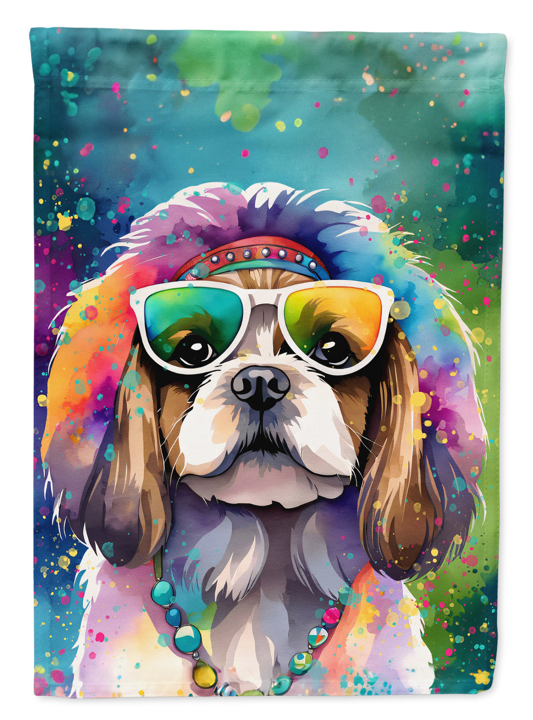 Shih Tzu Hippie Dawg House Flag 28x40 Porch Sleeve Pole Decorative Outside Yard Banner Artwork Wall Hanging, Polyester