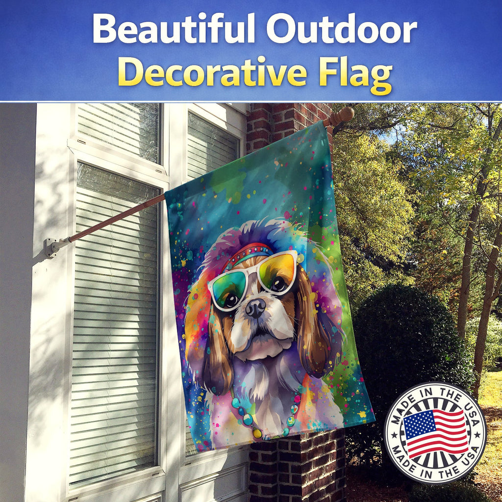Shih Tzu Hippie Dawg House Flag 28x40 Porch Sleeve Pole Decorative Outside Yard Banner Artwork Wall Hanging, Polyester