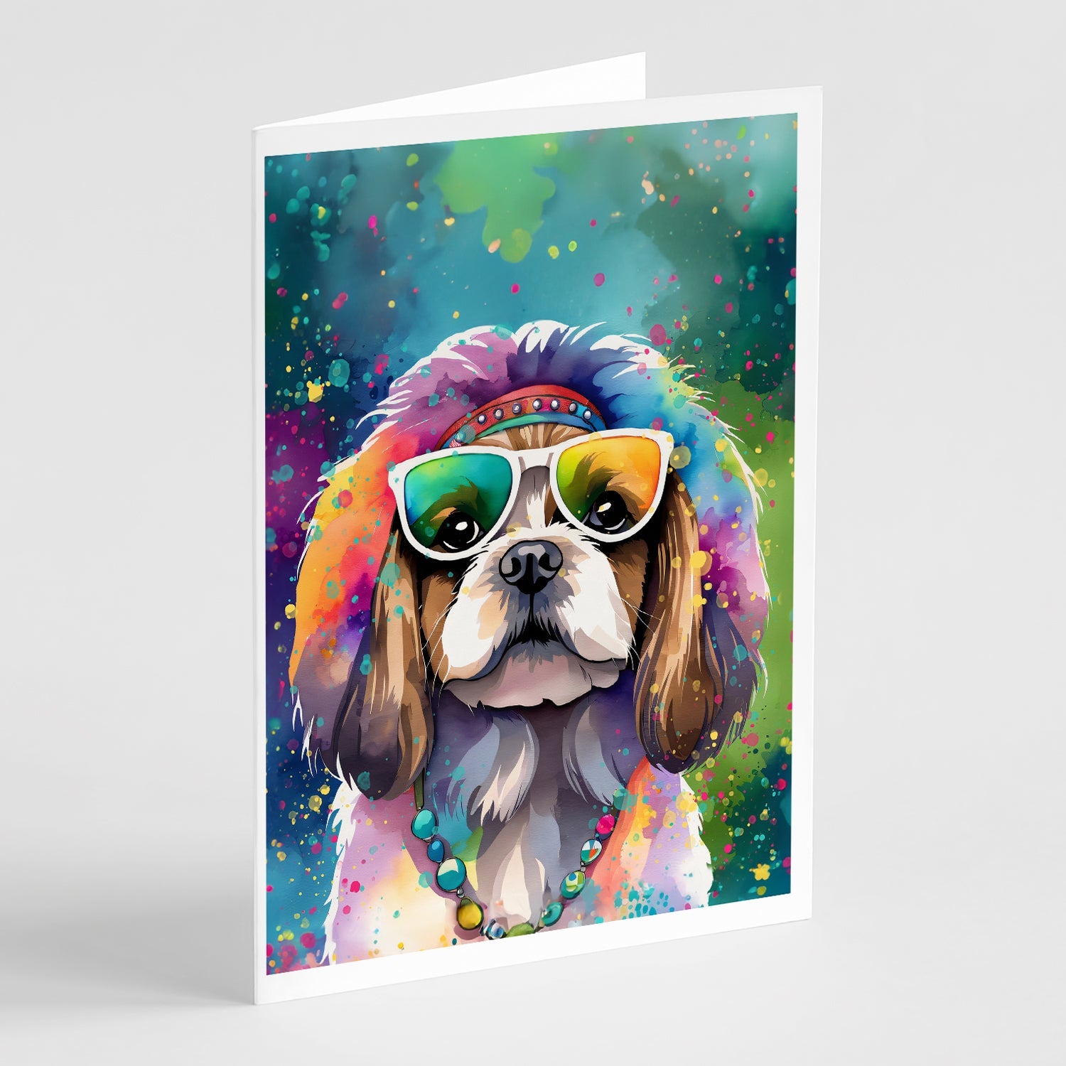 Shih Tzu Hippie Dawg Greeting Cards Pack of 8 Blank Cards with Envelopes Whimsical A7 Size 5x7