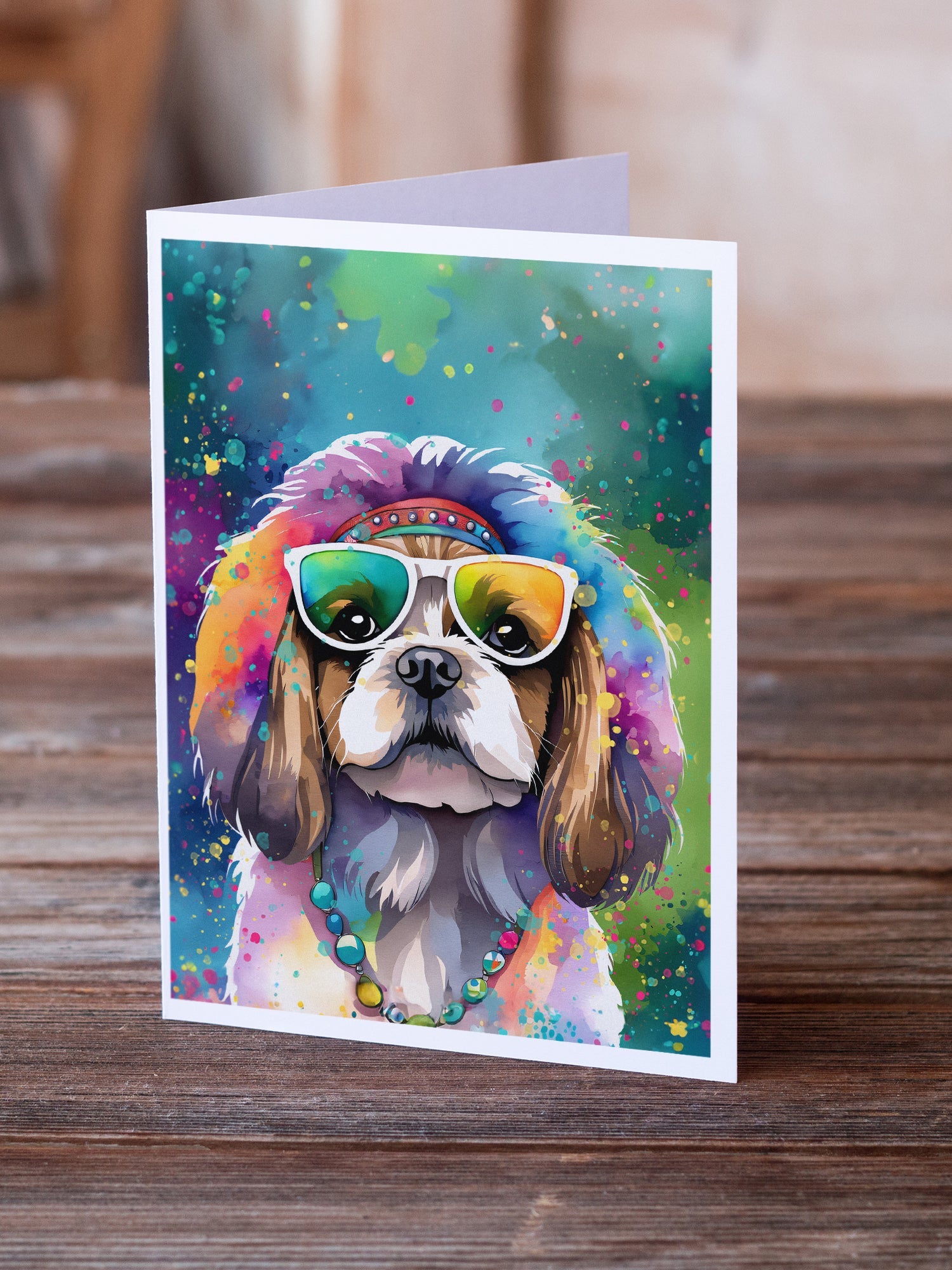 Shih Tzu Hippie Dawg Greeting Cards Pack of 8 Blank Cards with Envelopes Whimsical A7 Size 5x7