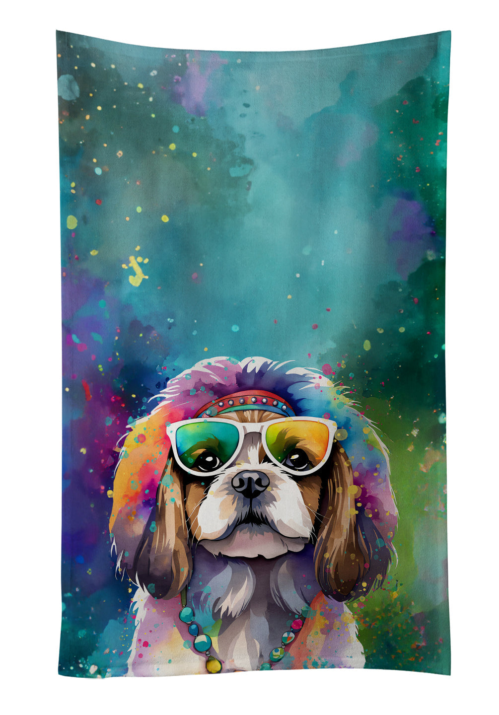 Shih Tzu Hippie Dawg Kitchen Towel Velour Plush Front and Cotton Loop Back Machine Washable