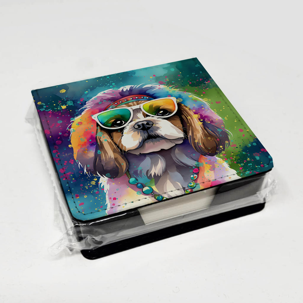 Shih Tzu Hippie Dawg PU Leather Note Paper Holder with Artist-Designed Cover, Desk Accessory, Office Gift
