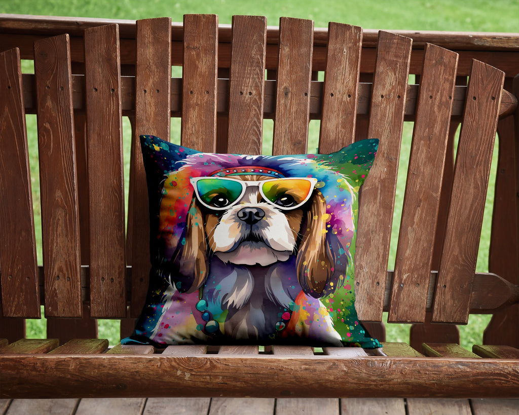 Shih Tzu Hippie Dawg Decorative Throw Pillow 14x14 Indoor Outdoor Accent Cushion, Fabric Cover with Insert for Sofa, Bed, Porch & Living Room