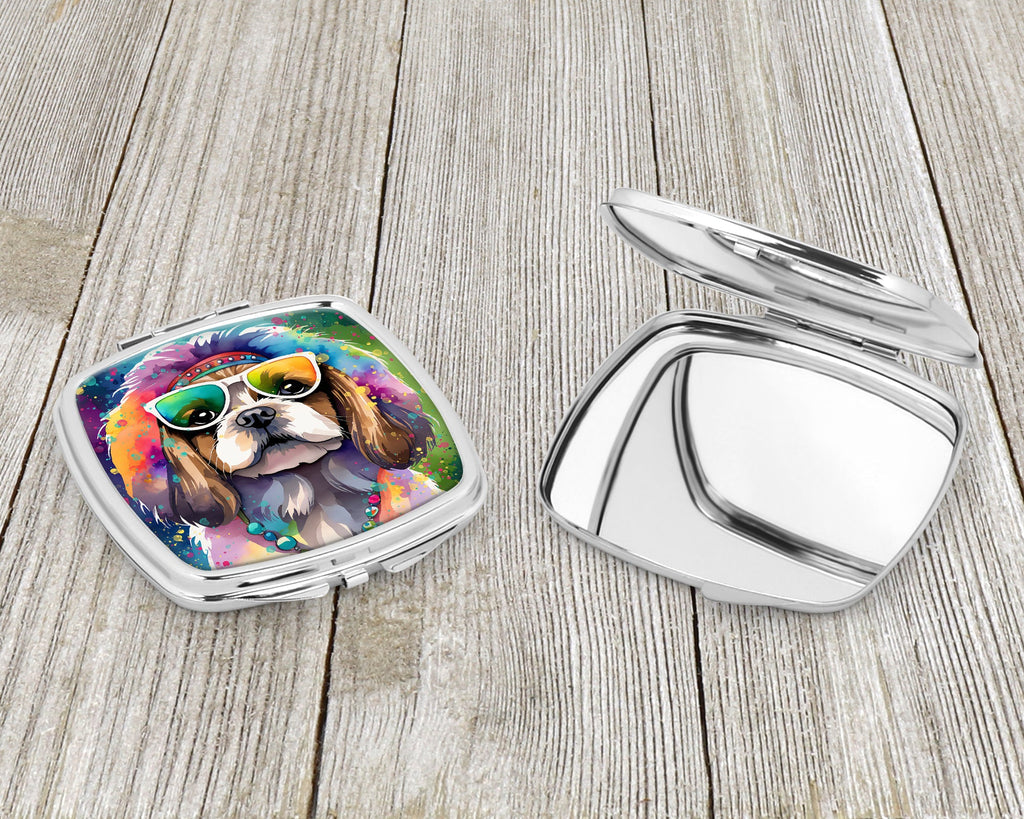 Shih Tzu Hippie Dawg Compact Mirror Decorative Travel Makeup Mirror for Women Girls Gifts Pocket Makeup Mirror Folding Handheld