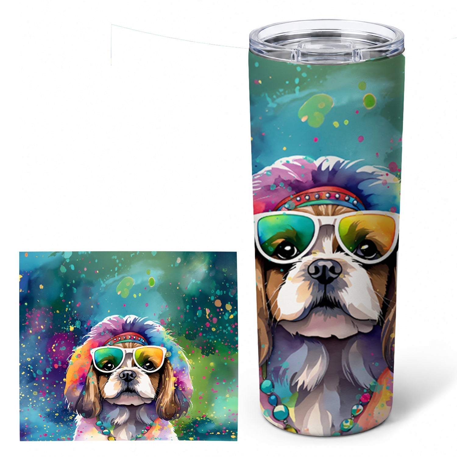 Shih Tzu Hippie Dawg Stainless Steel Skinny Tumbler 20 oz Vacuum Double Walled Reusable Insulated Travel Cup