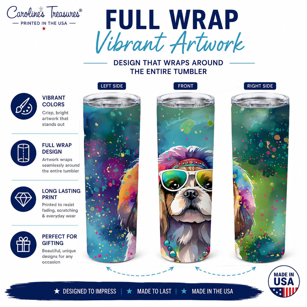 Shih Tzu Hippie Dawg Stainless Steel Skinny Tumbler 20 oz Vacuum Double Walled Reusable Insulated Travel Cup