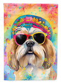 Shih Tzu Hippie Dawg House Flag 28x40 Porch Sleeve Pole Decorative Outside Yard Banner Artwork Wall Hanging, Polyester
