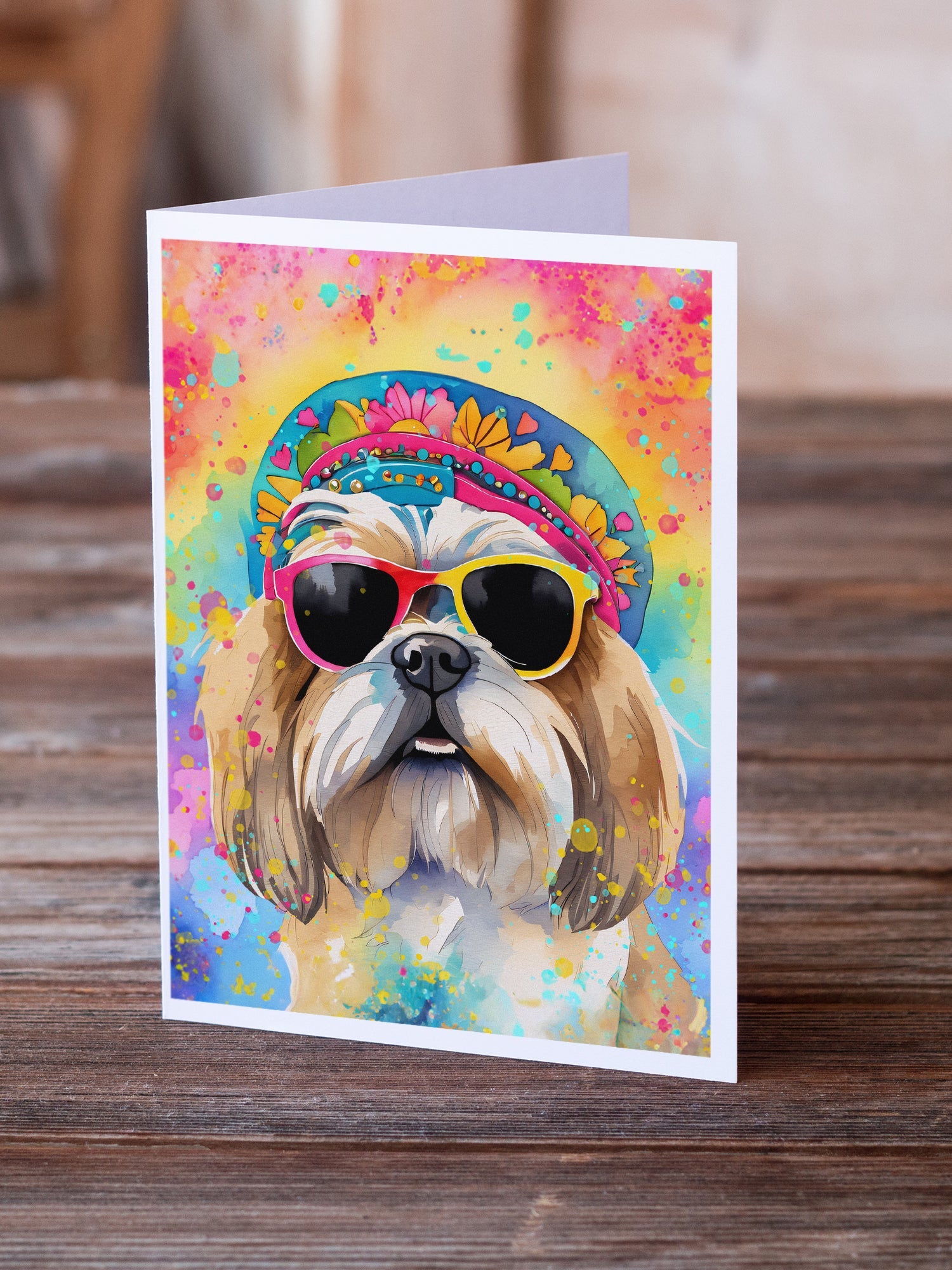 Shih Tzu Hippie Dawg Greeting Cards Pack of 8 Blank Cards with Envelopes Whimsical A7 Size 5x7