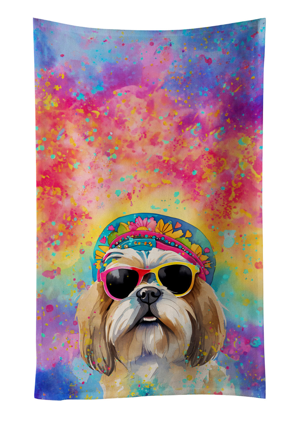 Shih Tzu Hippie Dawg Kitchen Towel Velour Plush Front and Cotton Loop Back Machine Washable