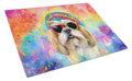 Shih Tzu Hippie Dawg Cutting Board Tempered Glass Kitchen Cutting Surface, Heat Resistant Chopping, Non-Slip Feet, Food Prep & Serving