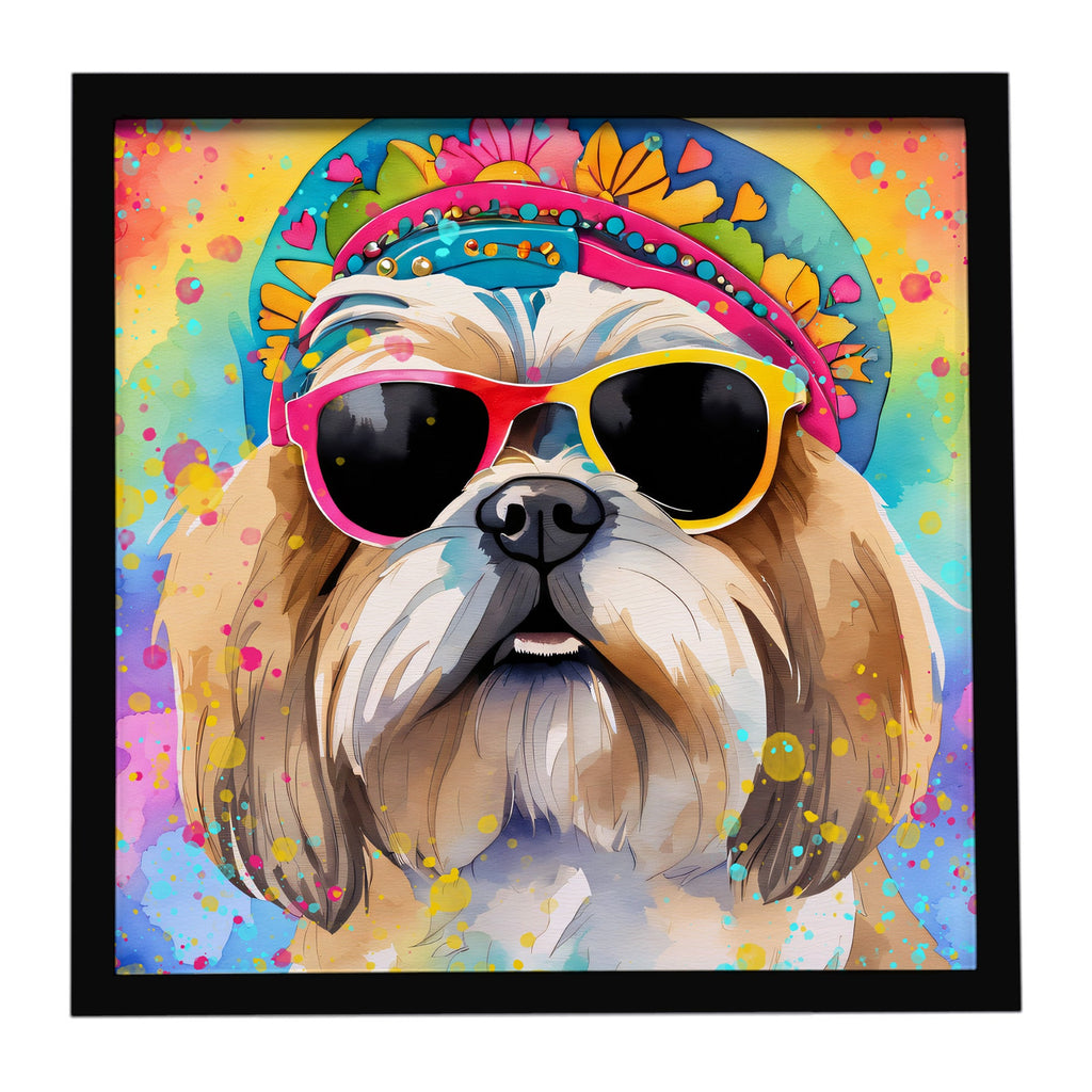 Shih Tzu Hippie Dawg Framed Metal Print Bathroom, Kitchen, Office, Home Decor Wall Art Ready to Hang, Square, 8X8