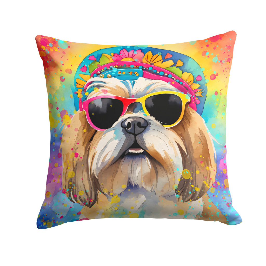 Shih Tzu Hippie Dawg Decorative Throw Pillow 14x14 Indoor Outdoor Accent Cushion, Fabric Cover with Insert for Sofa, Bed, Porch & Living Room