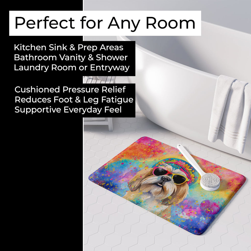 Shih Tzu Hippie Dawg Memory Foam Kitchen Mat Machine Washable Anti-Fatigue Cushion Comfort Bath or Kitchen Rug