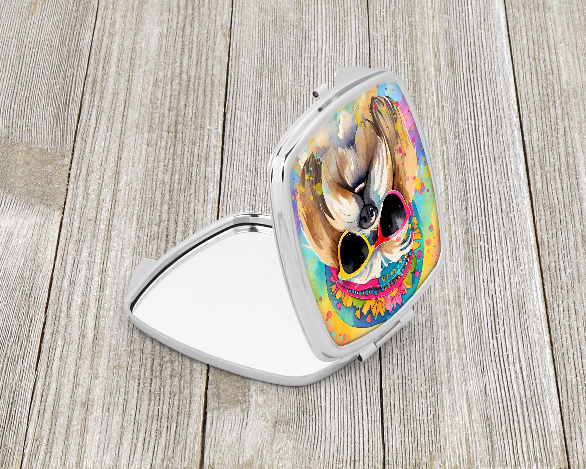 Shih Tzu Hippie Dawg Compact Mirror Decorative Travel Makeup Mirror for Women Girls Gifts Pocket Makeup Mirror Folding Handheld