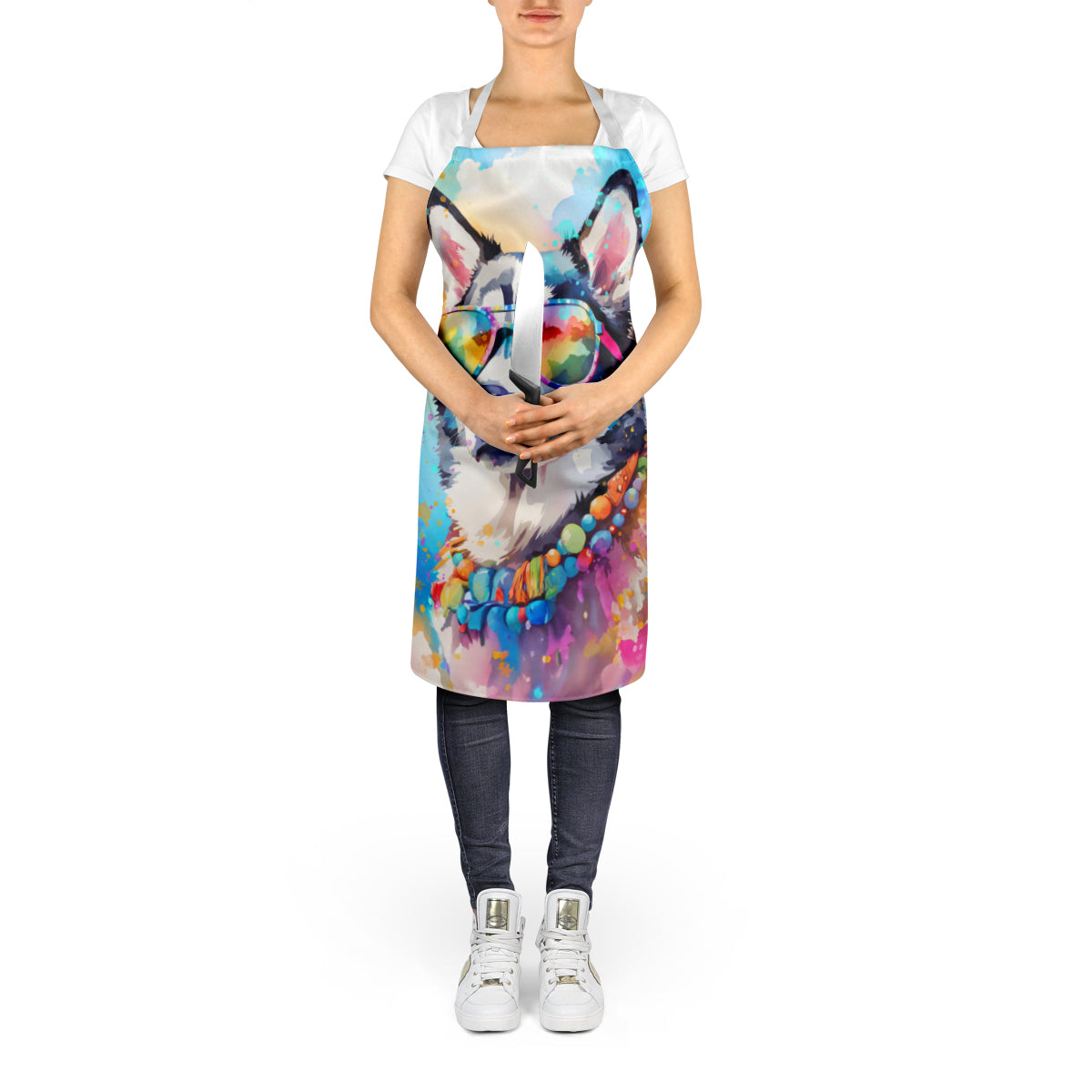 Siberian Husky Hippie Dawg Apron Cooking Kitchen Server Baking Crafts Gardening for Adult Women Men, Unisex, Large, Multicolor