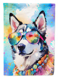 Siberian Husky Hippie Dawg House Flag 28x40 Porch Sleeve Pole Decorative Outside Yard Banner Artwork Wall Hanging, Polyester