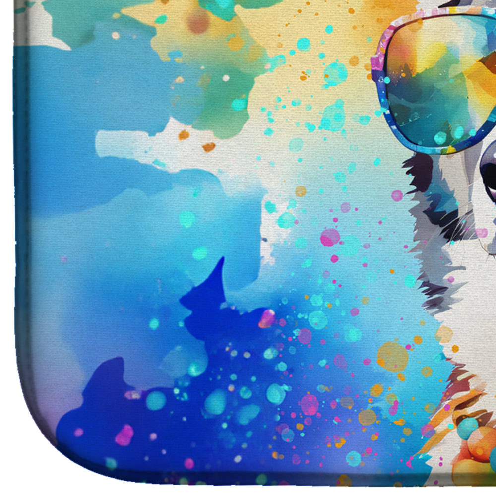 Siberian Husky Hippie Dawg Dish Drying Mat Absorbent Dish Drying Mat Pad for Kitchen Counter Dish Drainer Mat for Countertop, 14 x 21", Multicolor