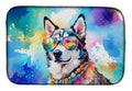 Siberian Husky Hippie Dawg Dish Drying Mat Absorbent Dish Drying Mat Pad for Kitchen Counter Dish Drainer Mat for Countertop, 14 x 21", Multicolor