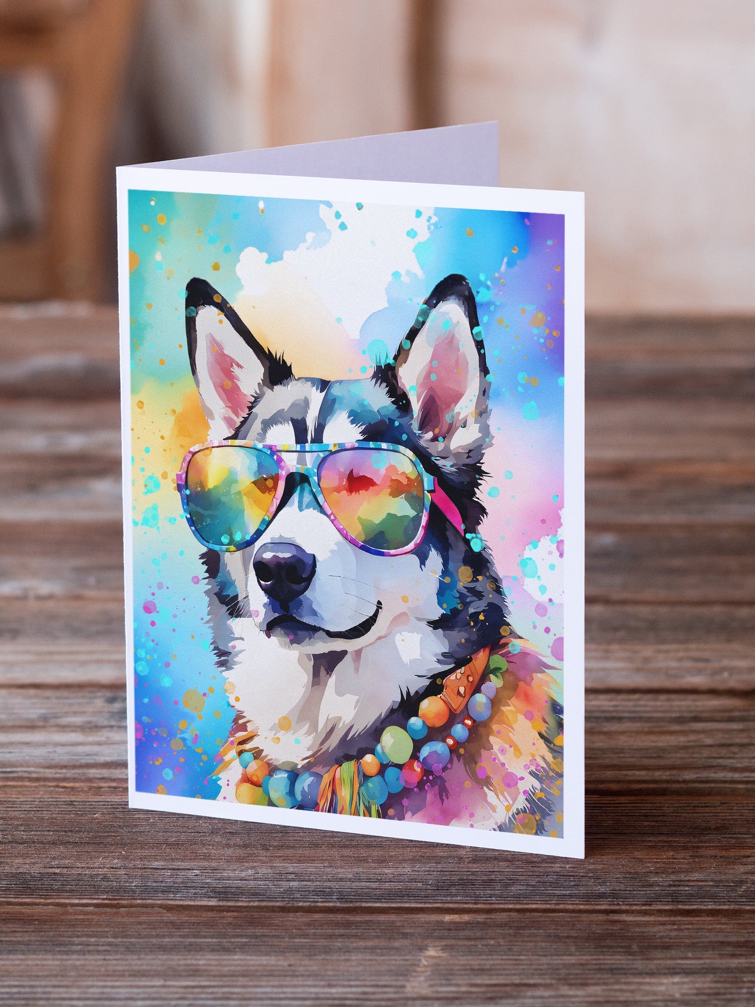 Siberian Husky Hippie Dawg Greeting Cards Pack of 8 Blank Cards with Envelopes Whimsical A7 Size 5x7