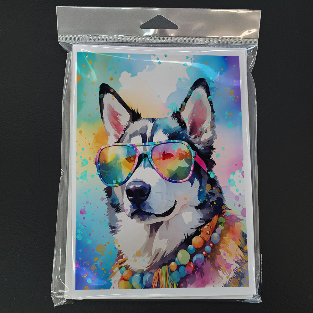 Siberian Husky Hippie Dawg Greeting Cards Pack of 8 Blank Cards with Envelopes Whimsical A7 Size 5x7