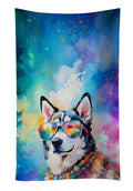 Siberian Husky Hippie Dawg Kitchen Towel Velour Plush Front and Cotton Loop Back Machine Washable