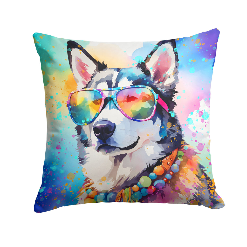 Siberian Husky Hippie Dawg Decorative Throw Pillow 14x14 Indoor Outdoor Accent Cushion, Fabric Cover with Insert for Sofa, Bed, Porch & Living Room