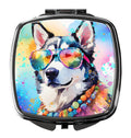 Siberian Husky Hippie Dawg Compact Mirror Decorative Travel Makeup Mirror for Women Girls Gifts Pocket Makeup Mirror Folding Handheld