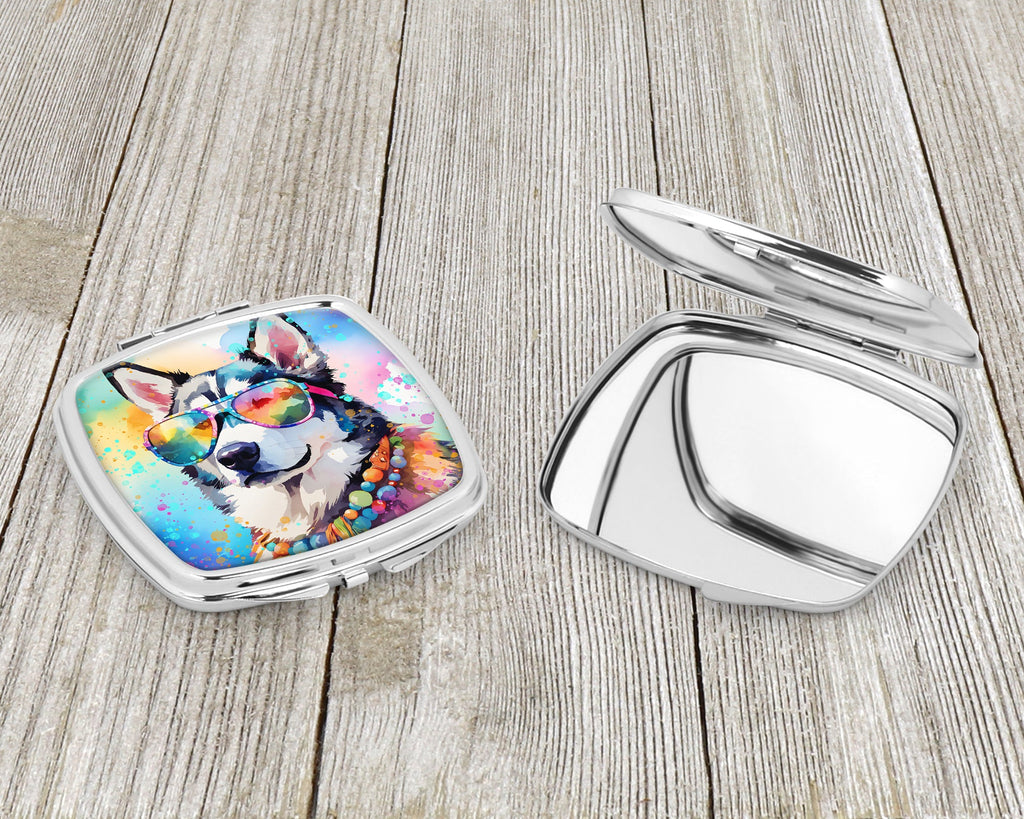 Siberian Husky Hippie Dawg Compact Mirror Decorative Travel Makeup Mirror for Women Girls Gifts Pocket Makeup Mirror Folding Handheld